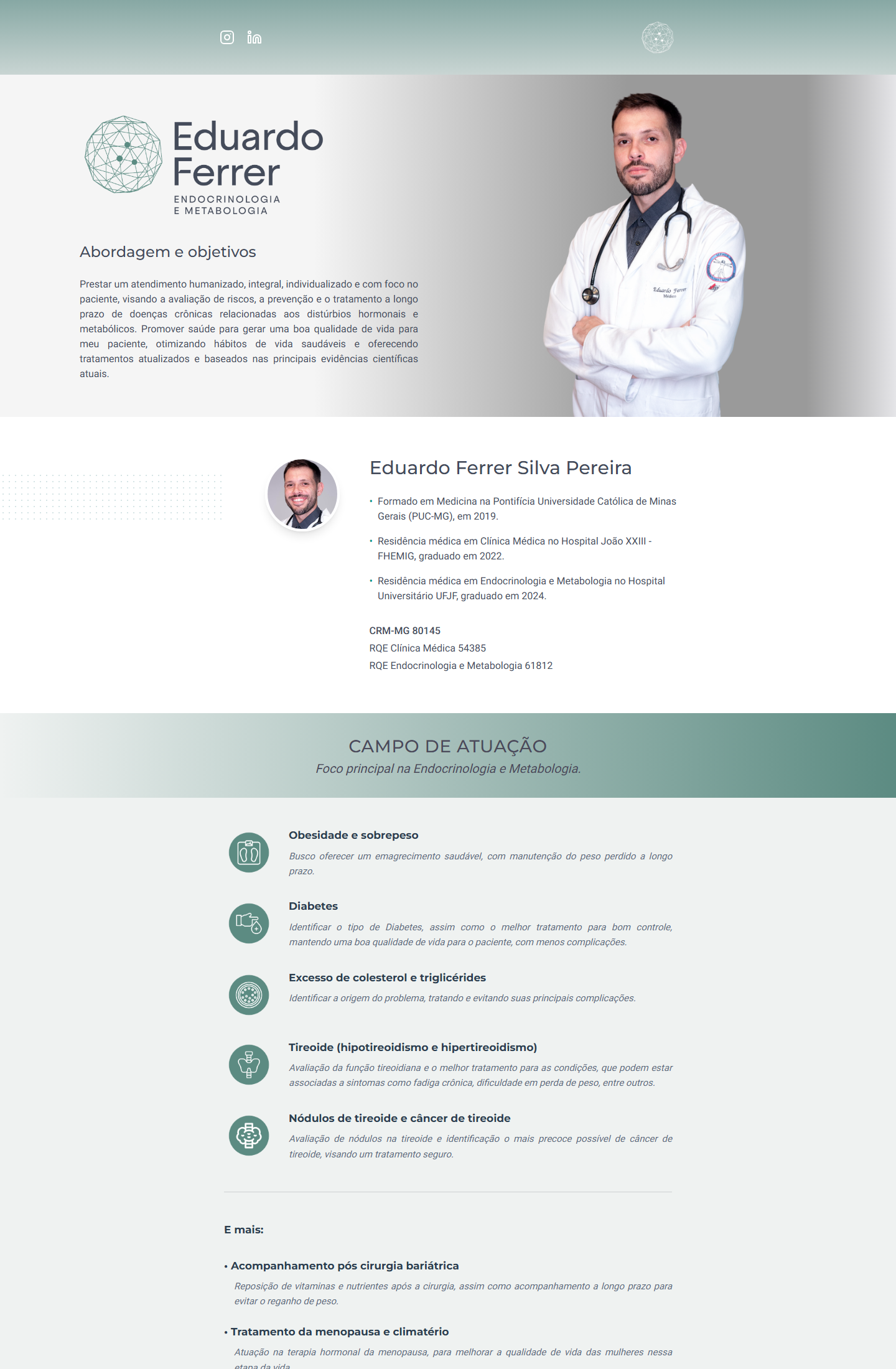 Captura do site profissional do endocrinologista Eduardo Ferrer
